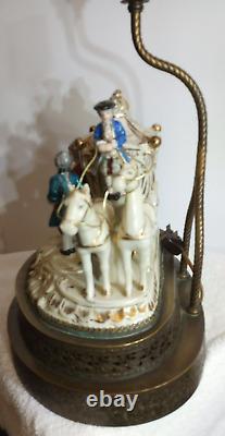 Vintage Horse And Carriage Porcelain Figurine Victorian Lamp