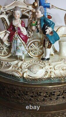 Vintage Horse And Carriage Porcelain Figurine Victorian Lamp