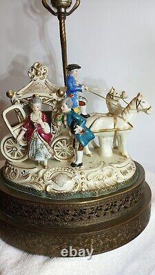 Vintage Horse And Carriage Porcelain Figurine Victorian Lamp