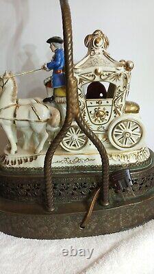 Vintage Horse And Carriage Porcelain Figurine Victorian Lamp