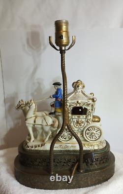 Vintage Horse And Carriage Porcelain Figurine Victorian Lamp