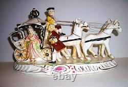 Vintage Japan Hand Painted Porcelain Horse & Carriage Victorian Figurine 1950s