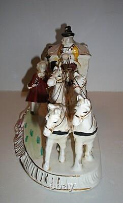 Vintage Japan Hand Painted Porcelain Horse & Carriage Victorian Figurine 1950s