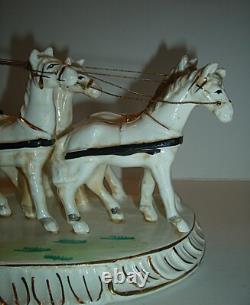 Vintage Japan Hand Painted Porcelain Horse & Carriage Victorian Figurine 1950s