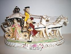 Vintage Japan Hand Painted Porcelain Horse & Carriage Victorian Figurine 1950s