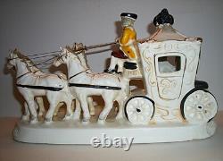 Vintage Japan Hand Painted Porcelain Horse & Carriage Victorian Figurine 1950s