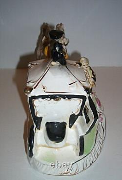 Vintage Japan Hand Painted Porcelain Horse & Carriage Victorian Figurine 1950s