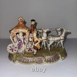 Vintage Japan Hand painted Porcelain Horse & Carriage Victorian Figurine 1950s