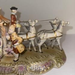 Vintage Japan Hand painted Porcelain Horse & Carriage Victorian Figurine 1950s