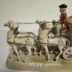 Vintage Japan Hand painted Porcelain Horse & Carriage Victorian Figurine 1950s
