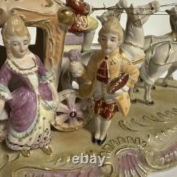 Vintage Japan Hand painted Porcelain Horse & Carriage Victorian Figurine 1950s