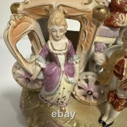 Vintage Japan Hand painted Porcelain Horse & Carriage Victorian Figurine 1950s