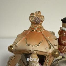 Vintage Japan Hand painted Porcelain Horse & Carriage Victorian Figurine 1950s