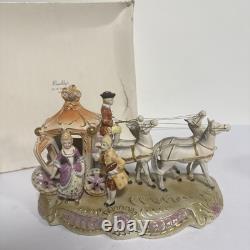 Vintage Japan Hand painted Porcelain Horse & Carriage Victorian Figurine 1950s