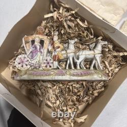 Vintage Japan Hand painted Porcelain Horse & Carriage Victorian Figurine 1950s