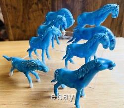 Vintage Jingdezhen Turquoise Porcelain Horses Full Set of 8 Figurines Circa 1950
