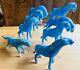 Vintage Jingdezhen Turquoise Porcelain Horses Full Set Of 8 Figurines Circa 1950