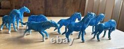 Vintage Jingdezhen Turquoise Porcelain Horses Full Set of 8 Figurines Circa 1950