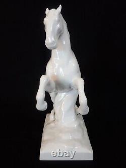 Vintage Kpm All White Porcelain Rearing Horse Sculpture Figurine 8 Tall