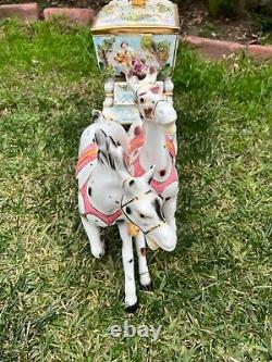 Vintage Large Capodimonte Porcelain Horse With Carriages for