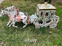 Vintage Large Capodimonte Porcelain Horse With Carriages for