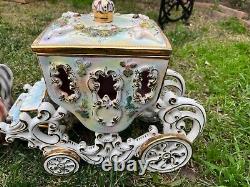 Vintage Large Capodimonte Porcelain Horse With Carriages for