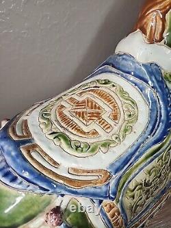 Vintage Large War Horse Glazed Ceramic Sculpture Chinese Pottery 21L x 17H