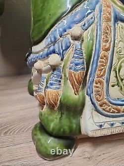 Vintage Large War Horse Glazed Ceramic Sculpture Chinese Pottery 21L x 17H