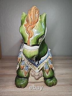 Vintage Large War Horse Glazed Ceramic Sculpture Chinese Pottery 21L x 17H