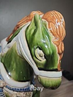 Vintage Large War Horse Glazed Ceramic Sculpture Chinese Pottery 21L x 17H