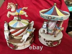 Vintage Lefton Ceramic Merry Go Round Music Box withHorses-Music Box Set Of 2
