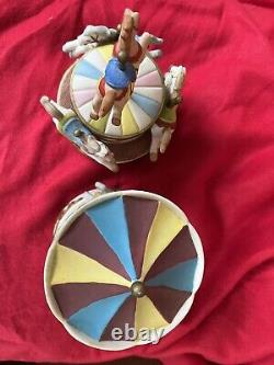 Vintage Lefton Ceramic Merry Go Round Music Box withHorses-Music Box Set Of 2