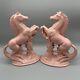 Vintage Mcm Pink Ceramic Rearing Horse Set Of 2