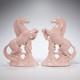 Vintage Mcm Pink Glazed Ceramic Rearing Horse Figurine Sculpture Pair 10.25h