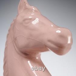 Vintage MCM Pink Glazed Ceramic Rearing Horse Figurine Sculpture Pair 10.25h
