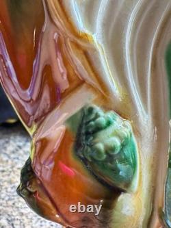 Vintage Majolica Style Ceramic Horse Figurine Glazed Equestrian Saddle Statue