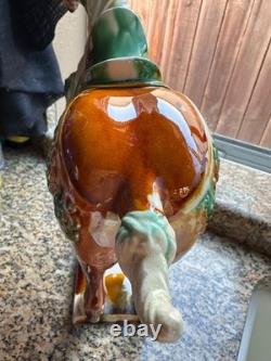 Vintage Majolica Style Ceramic Horse Figurine Glazed Equestrian Saddle Statue