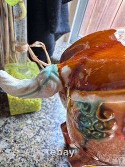 Vintage Majolica Style Ceramic Horse Figurine Glazed Equestrian Saddle Statue