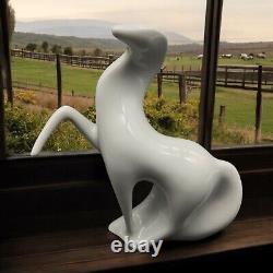 Vintage Modernist Royal Dux Bohemian Porcelain White Stallion Prancing Horse