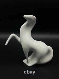 Vintage Modernist Royal Dux Bohemian Porcelain White Stallion Prancing Horse