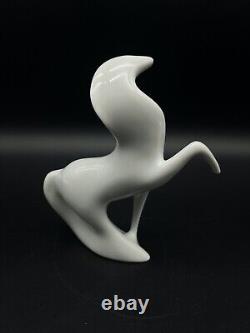 Vintage Modernist Royal Dux Bohemian Porcelain White Stallion Prancing Horse