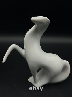 Vintage Modernist Royal Dux Bohemian Porcelain White Stallion Prancing Horse