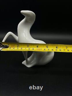 Vintage Modernist Royal Dux Bohemian Porcelain White Stallion Prancing Horse