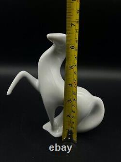 Vintage Modernist Royal Dux Bohemian Porcelain White Stallion Prancing Horse