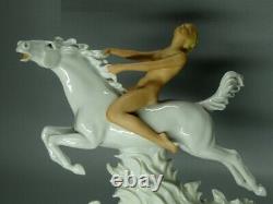Vintage Nude Lady Ride Horse Porcelain Figure Schaubach Kunst Germany Art Decor