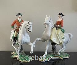Vintage Nymphenburg Porcelain Bavaria Pair of Equestrian Horse Riders Figurines