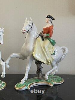 Vintage Nymphenburg Porcelain Bavaria Pair of Equestrian Horse Riders Figurines