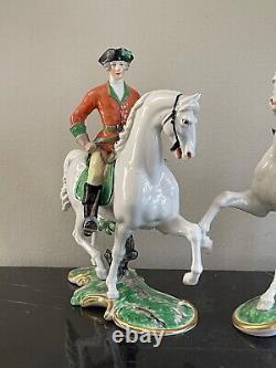 Vintage Nymphenburg Porcelain Bavaria Pair of Equestrian Horse Riders Figurines