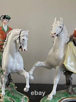 Vintage Nymphenburg Porcelain Bavaria Pair of Equestrian Horse Riders Figurines