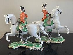 Vintage Nymphenburg Porcelain Bavaria Pair of Equestrian Horse Riders Figurines